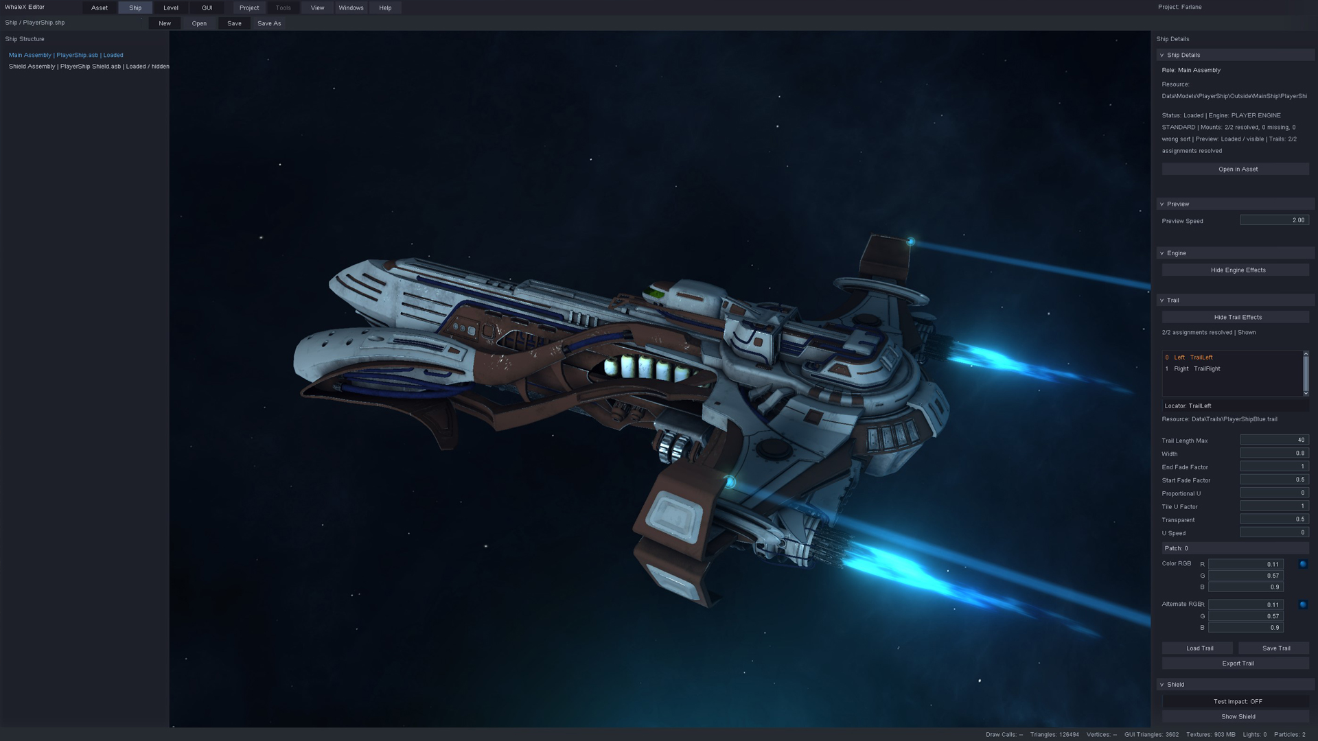 A crew member at a ship console with a blue nebula outside the cockpit in Farlane